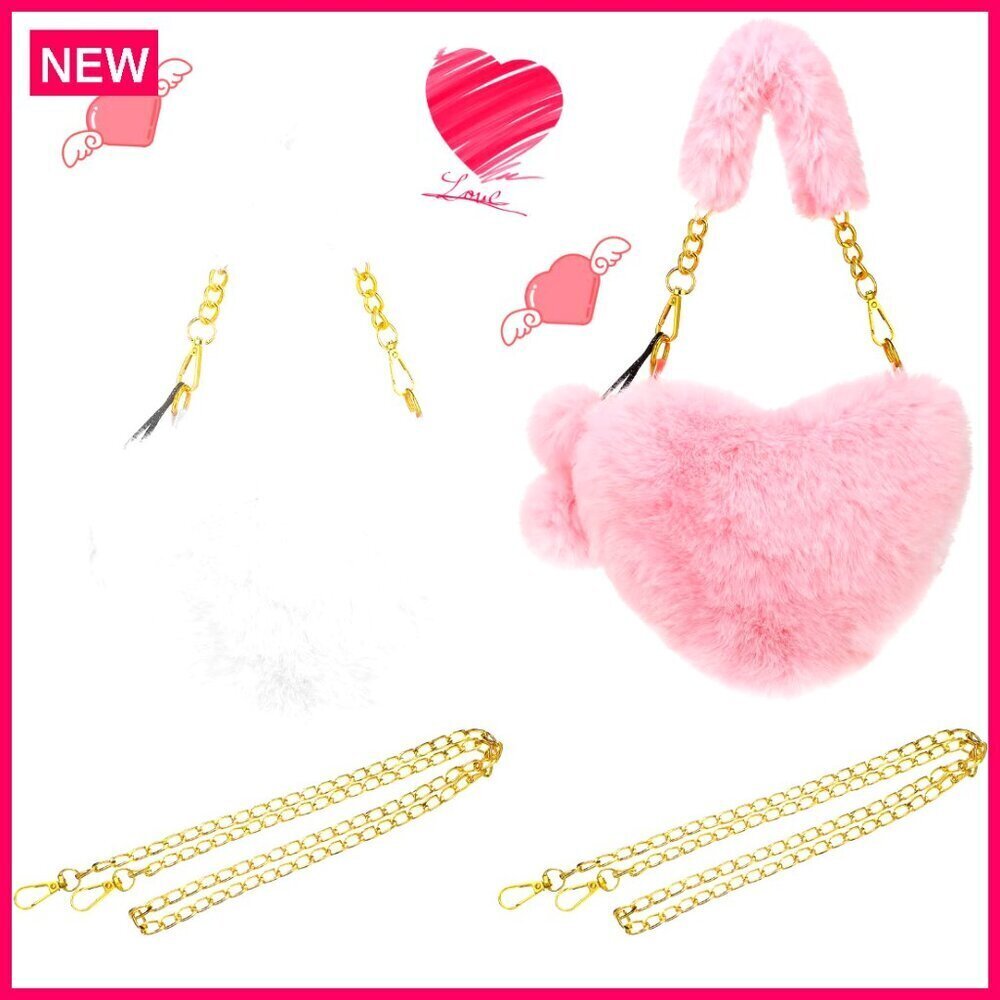 Faux Fur Heart Shaped Crossbody Clutch with Detachable Chain Strap